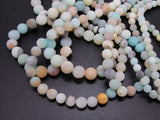 Natural Amazonite Frosted Beads, Round Matte Beads in Light Blue and Beige blends BS #41, sizes 6 mm 8 mm 10 mm 15.3 inch Strands