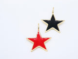 Star Charms and Pendants, Small or Large Gold Starburst Black or Red #2650, Enamel Large Hole Bails