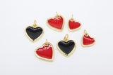 Gold Enamel Heart Charms, Black or Red Hearts #2653, Small or Mini Heart Jewelry Charms 10 mm or 13 mm