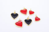 Gold Enamel Heart Charms, Black or Red Hearts #2653, Small or Mini Heart Jewelry Charms 10 mm or 13 mm