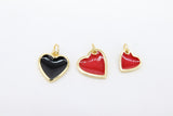 Gold Enamel Heart Charms, Black or Red Hearts #2653, Small or Mini Heart Jewelry Charms 10 mm or 13 mm