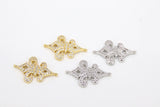 CZ Pave Gold Crown Connector, Silver Fleur De Leis Filigree Links #2654, 2 Loop Dainty Louisiana Jewelry