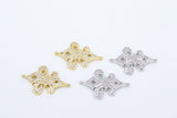CZ Pave Gold Crown Connector, Silver Fleur De Leis Filigree Links # 2654, 2 Loop Dainty Louisiana Jewelry
