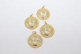 Gold Coin Charm, CZ Pave 19 mm Round Dome Disc Charms # 2655, Small Filigree Weave Pattern Circle Charms
