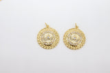 Gold Coin Charm, CZ Pave 19 mm Round Dome Disc Charms # 2655, Small Filigree Weave Pattern Circle Charms