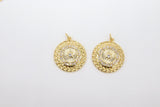 Gold Coin Charm, CZ Pave 19 mm Round Dome Disc Charms #2655, Small Filigree Weave Pattern Circle Charms
