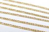 Stainless Steel Gold Figaro Faceted Chain, Silver Steel Chains CH #261, Unfinished 7 x 3 and 4 x 3 mm Links