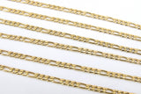 Stainless Steel Gold Figaro Faceted Chain, Silver Chains 8 x 4 and 4 x 5 mm Links CH #263, Unfinished Jewelry Chains By the Yard
