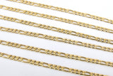 Stainless Steel Gold Figaro Faceted Chain, Silver Steel Chains CH #261, Unfinished 7 x 3 and 4 x 3 mm Links