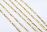 Stainless Steel Gold Figaro Faceted Chain, Silver Steel Chains CH #261, Unfinished 7 x 3 and 4 x 3 mm Links