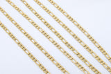 Stainless Steel Gold Figaro Faceted Chain, Silver Steel Chains CH #261, Unfinished 7 x 3 and 4 x 3 mm Links