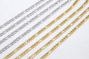 Stainless Steel Gold Figaro Faceted Chain, Silver Steel Chains CH #261, Unfinished 7 x 3 and 4 x 3 mm Links