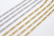 Stainless Steel Gold Figaro Faceted Chain, Silver Chains 7 x 3 and 4 x 3 mm Links, Unfinished Jewelry Chains By the Yard