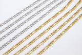 Stainless Steel Gold Figaro Faceted Chain, Silver Steel Chains CH #261, Unfinished 7 x 3 and 4 x 3 mm Links