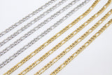 Stainless Steel Gold Figaro Faceted Chain, Silver Chains 8 x 4 and 4 x 5 mm Links CH #263, Unfinished Jewelry Chains By the Yard