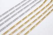 Stainless Steel Gold Figaro Faceted Chain, Silver Chains 7 x 3 and 4 x 3 mm Links, Unfinished Jewelry Chains By the Yard