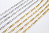 Stainless Steel Gold Figaro Faceted Chain, Silver Steel Chains CH #261, Unfinished 7 x 3 and 4 x 3 mm Links