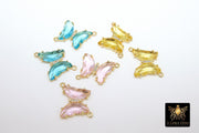 Gold Butterfly Connectors, Crystal Butterflies #2536, 2 Loop Charms Pink