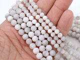 Natural White Agate Beads, Frosted Smooth Matte Agate Round Beads BS #36, sizes in 6 mm or 8 mm 15 inch Strands