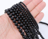 Natural Black Agate Beads, Smooth Shiny Round Black Beads BS# 28, Grade A in sizes 4 mm 6 mm 8mm 10mm