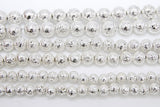 Silver Plated Lava Rock Beads, Metallic Textured Beads BS #42, sizes 6 mm 8 mm 10 mm in 15.5 inch Strands