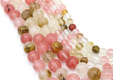 Watermelon Quartz Beads, Smooth Round Pink Beige White Beads BS #39, sizes in 6 mm 8 mm 15.75 inch Strands