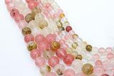 Watermelon Quartz Beads, Smooth Round Pink Beige White Beads BS #39, sizes in 6 mm 8 mm 15.75 inch Strands