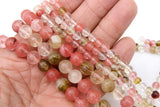 Watermelon Quartz Beads, Smooth Round Pink Beige White Beads BS #39, sizes in 6 mm 8 mm 15.75 inch Strands