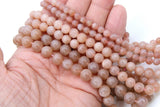 Natural Sunstone Beads, Smooth Round Pink Beige Beads BS #40, Genuine Grade A Sunstone sizes in 6 mm 8 mm 10 mm 15.75 inch FULL Strands