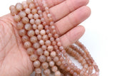 Natural Sunstone Beads, Smooth Round Pink Beige Beads BS #40, Genuine Grade A Sunstone sizes in 6 mm 8 mm 10 mm 15.75 inch FULL Strands