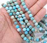 Natural Imperial Matte Blue Turquoise Jasper Beads, Frosted Sea Sediment Round Beige Beads BS #32, size 8mm 15 in FULL Strands