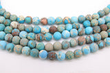 Natural Imperial Matte Blue Turquoise Jasper Beads, Frosted Sea Sediment Round Beige Beads BS #32, size 8mm 15 in FULL Strands - 6 mm / 1 Strand