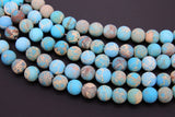 Natural Imperial Matte Blue Turquoise Jasper Beads, Frosted Sea Sediment Round Beige Beads BS #32, size 8mm 15 in FULL Strands