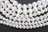 DZI White Stripe Beads, Natural Tibetian Smooth Round Band Beads BS #35, sizes 6 mm 8 mm or 10 mm 15 inch Strands