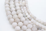 Natural White Agate Beads, Smooth Matte Agate Round Frosted Beads BS #36, sizes in 6 mm 8 mm 10 mm 15 inch Strands