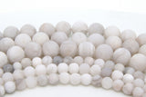 Natural White Agate Beads, Smooth Matte Agate Round Frosted Beads BS #36, sizes in 6 mm 8 mm 10 mm 15 inch Strands