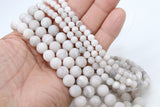 Natural White Agate Beads, Smooth Matte Agate Round Frosted Beads BS #36, sizes in 6 mm 8 mm 10 mm 15 inch Strands