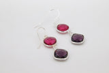 925 Sterling Silver Pink Tourmaline Earrings, Amethyst Gemstones, Dangle Ear Wire Hooks