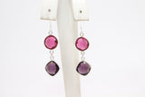 925 Sterling Silver Pink Tourmaline Earrings, Amethyst Gemstones, Dangle Ear Wire Hooks