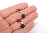 925 Sterling Silver Pink Tourmaline Earrings, Amethyst Gemstones, Dangle Ear Wire Hooks