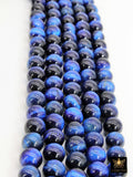 Natural Tiger Eye Beads, Smooth Round Royal Blue and Black Blended Beads BS #1, sizes 8 mm 15.7 inch Strands