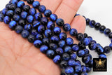 Natural Tiger Eye Beads, Smooth Round Royal Blue and Black Blended Beads BS #1, sizes 8 mm 15.7 inch Strands