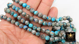 Natural Imperial Ocean Blue Jasper Beads, Round Marbleized Silver Aqua and Gray Beads BS #3, size 8 mm 14.6 in FULL Strand