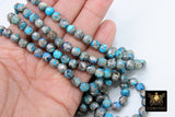 Natural Imperial Ocean Blue Jasper Beads, Round Marbleized Silver Aqua and Gray Beads BS #3, size 8 mm 14.6 in FULL Strand