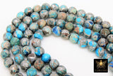 Natural Imperial Ocean Blue Jasper Beads, Round Marbleized Silver Aqua and Gray Beads BS #3, size 8 mm 14.6 in FULL Strand