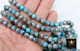 Natural Imperial Ocean Blue Jasper Beads, Round Marbleized Silver Aqua and Gray Beads BS #3, size 8 mm 14.6 in FULL Strand