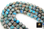 Natural Imperial Ocean Blue Jasper Beads,  Round Marbleized Silver Aqua and Gray Beads BS #3, size 8 mm 14.6 in FULL Strand