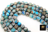 Natural Imperial Ocean Blue Jasper Beads, Round Marbleized Silver Aqua and Gray Beads BS #3, size 8 mm 14.6 in FULL Strand