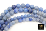 Natural Blue Aventurine Beads, Smooth Round Beads in Blue and Gray Blends BS# 4, sizes 6 mm or 8 mm 14.75 inch FULL Strands