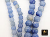 Natural Blue Aventurine Beads, Smooth Round Beads in Blue and Gray Blends BS #4, sizes 6 mm or 8 mm 14.75 inch FULL Strands